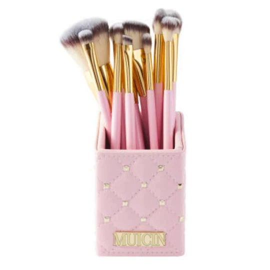 MUICIN - NATURAL HAIR 12 PIECES PINK STUDDED MAKEUP BRUSHES SET