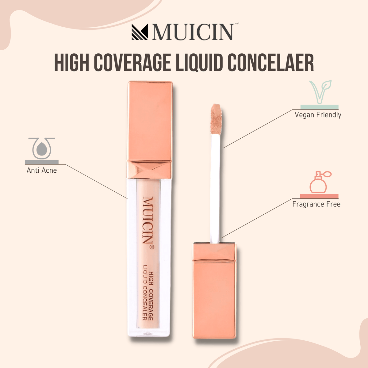 MUICIN - HIGH COVERAGE LIQUID CONCEALER - 6 G